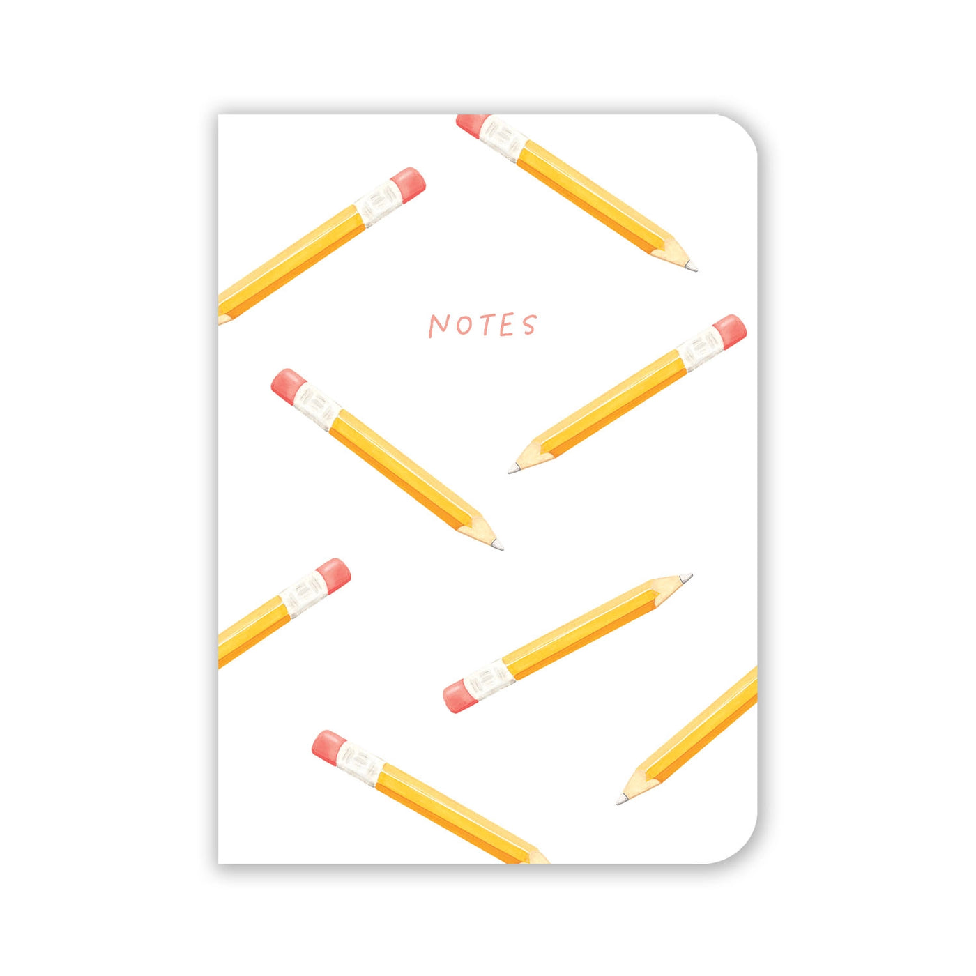 White notepad with images of pencils and the phrase Notes in orange lettering