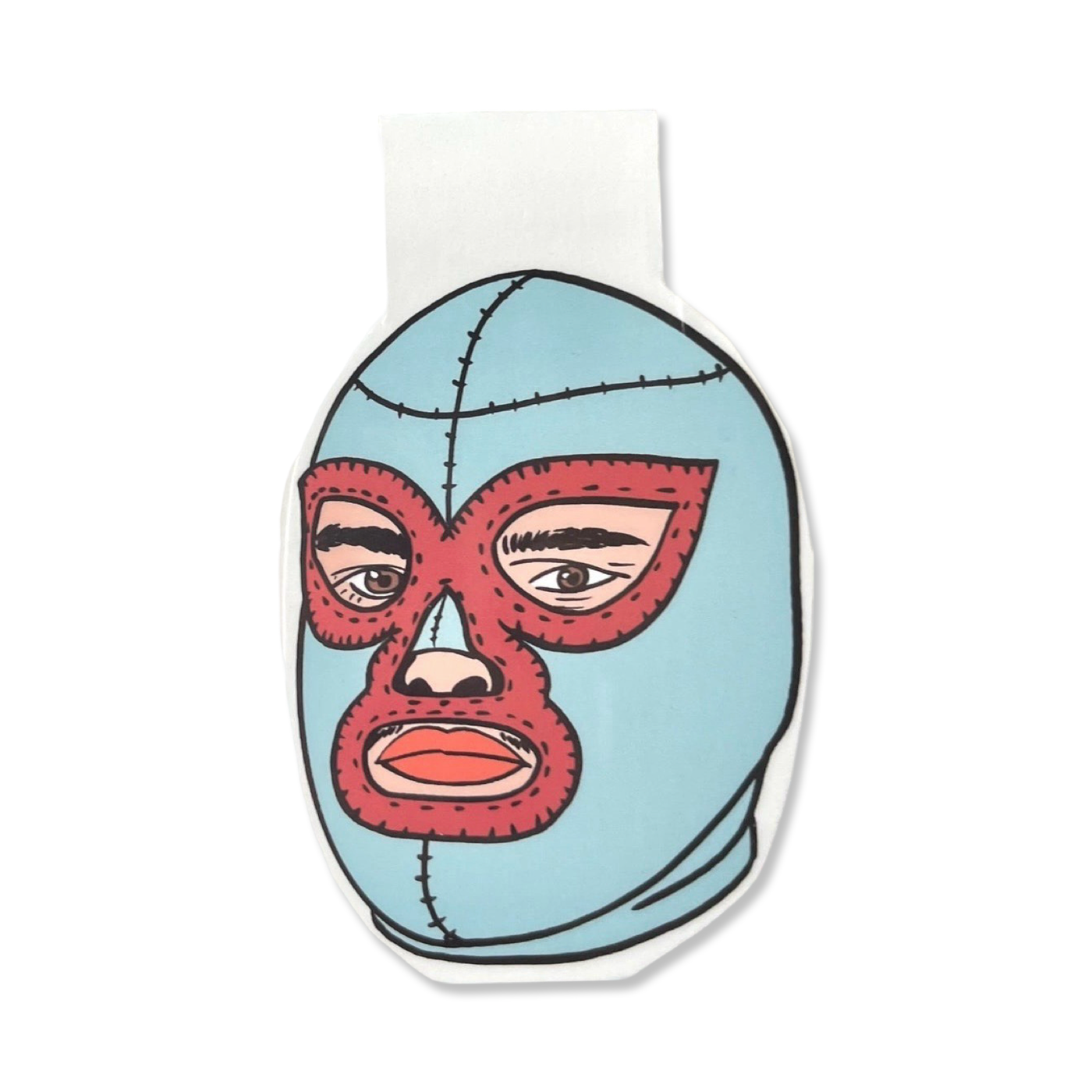 magnetic bookmark of a Light blue and red Nacho Libre Mask.