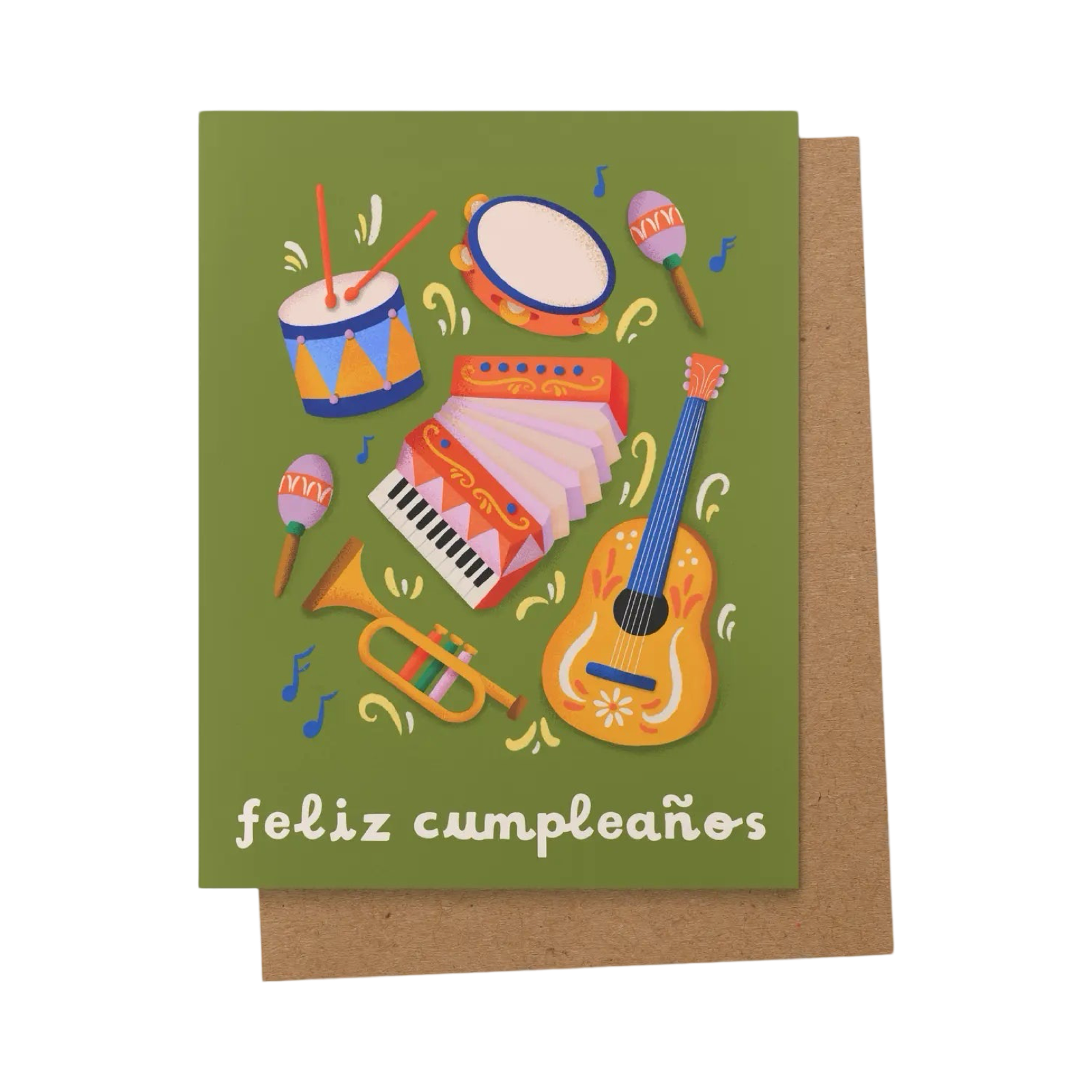 Mariachi Instruments Feliz Cumpleaños Card, image size:1600x1600