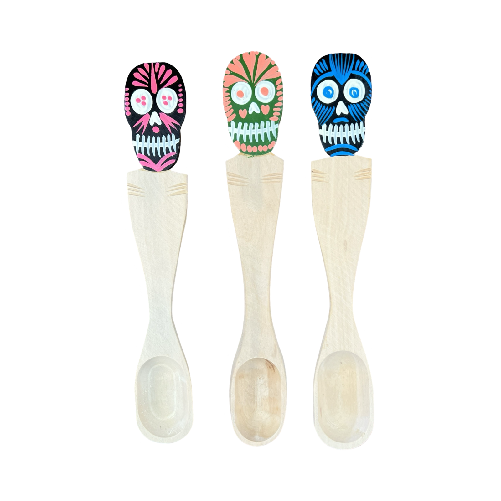 Oaxacan Painted Wooden Spoons Sugar Skull - Main Image