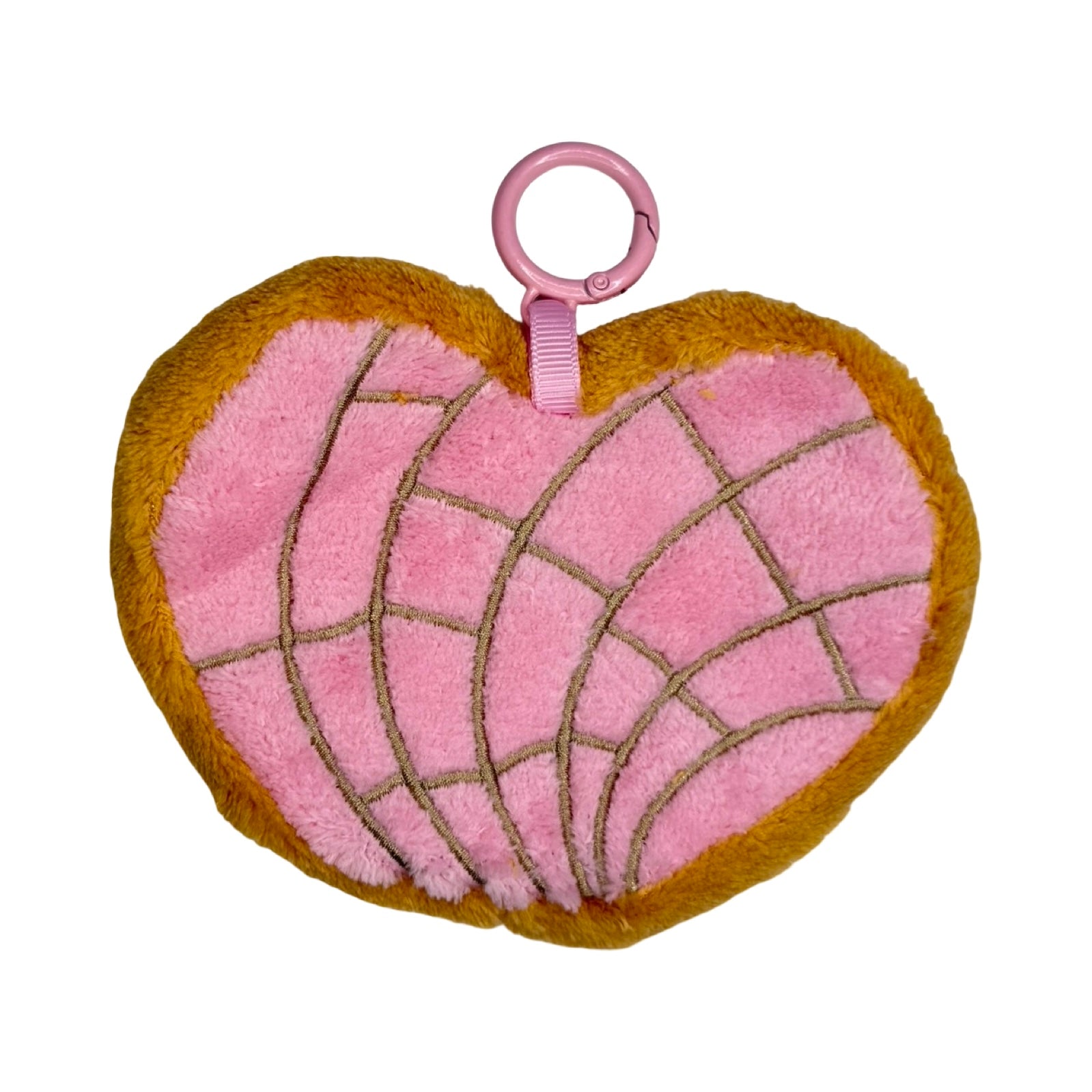 Pink Heart Concha Plush Zip Pouch | Cute Mini Coin & Makeup Bag