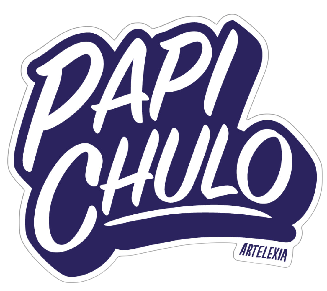 Purple Sticker with the phrase Papi Chulo in white lettering