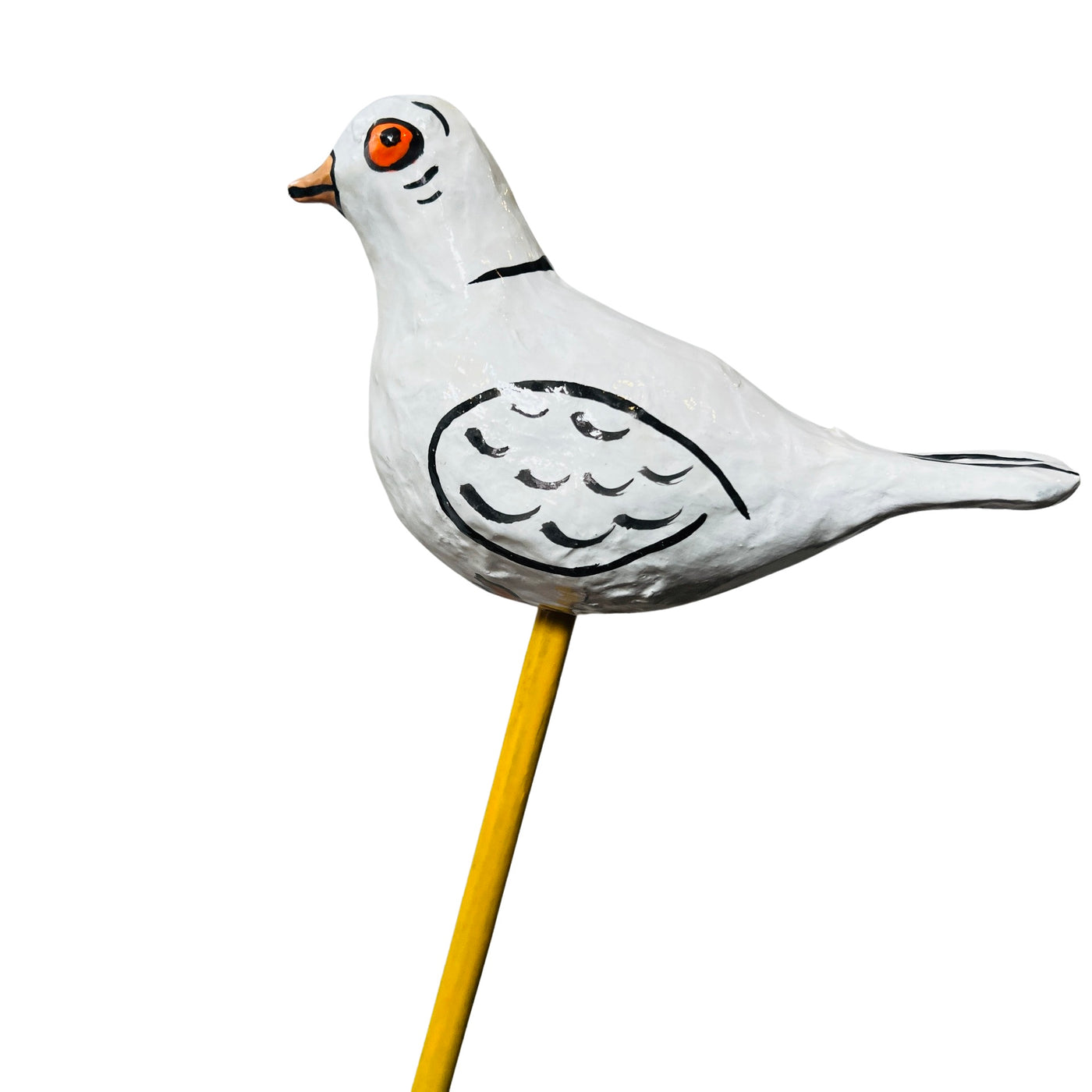 White paper mache dove with a yellow handle