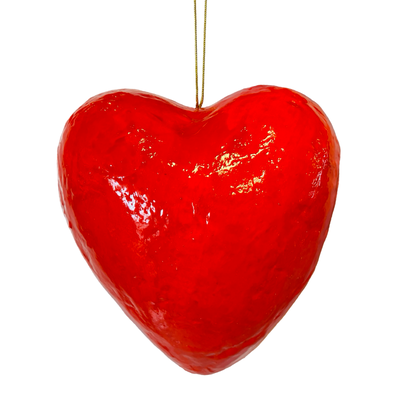 red paper mache heart ornament