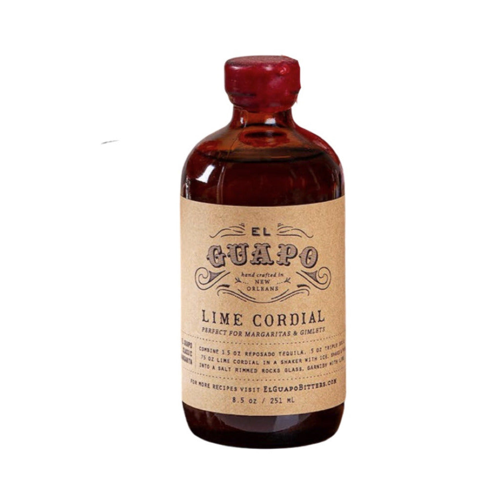 8.5 oz Lime Cordial Syrup in glass branded bottle with cap.