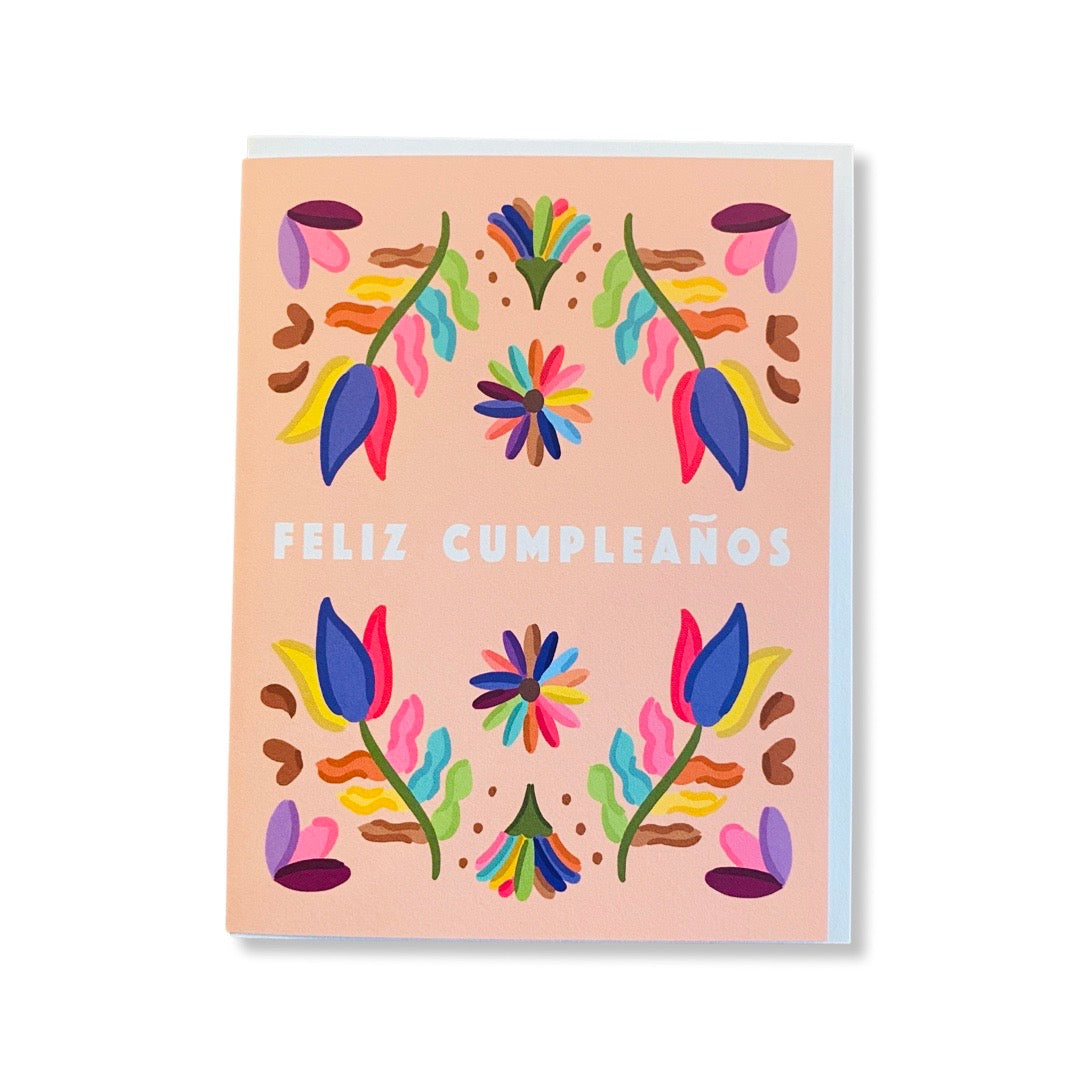 Feliz Cumpleanos birthday card with Otomi floral design.