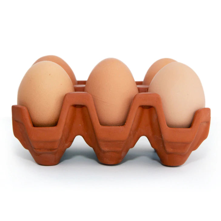 Terracotta Egg Holder with six eggs. 