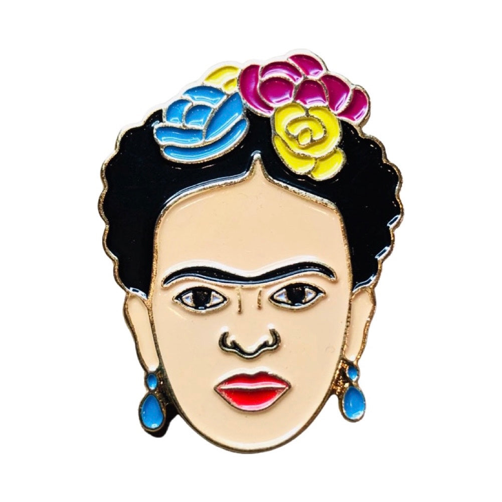 Frida Kahlo flower crown enamel pin. 