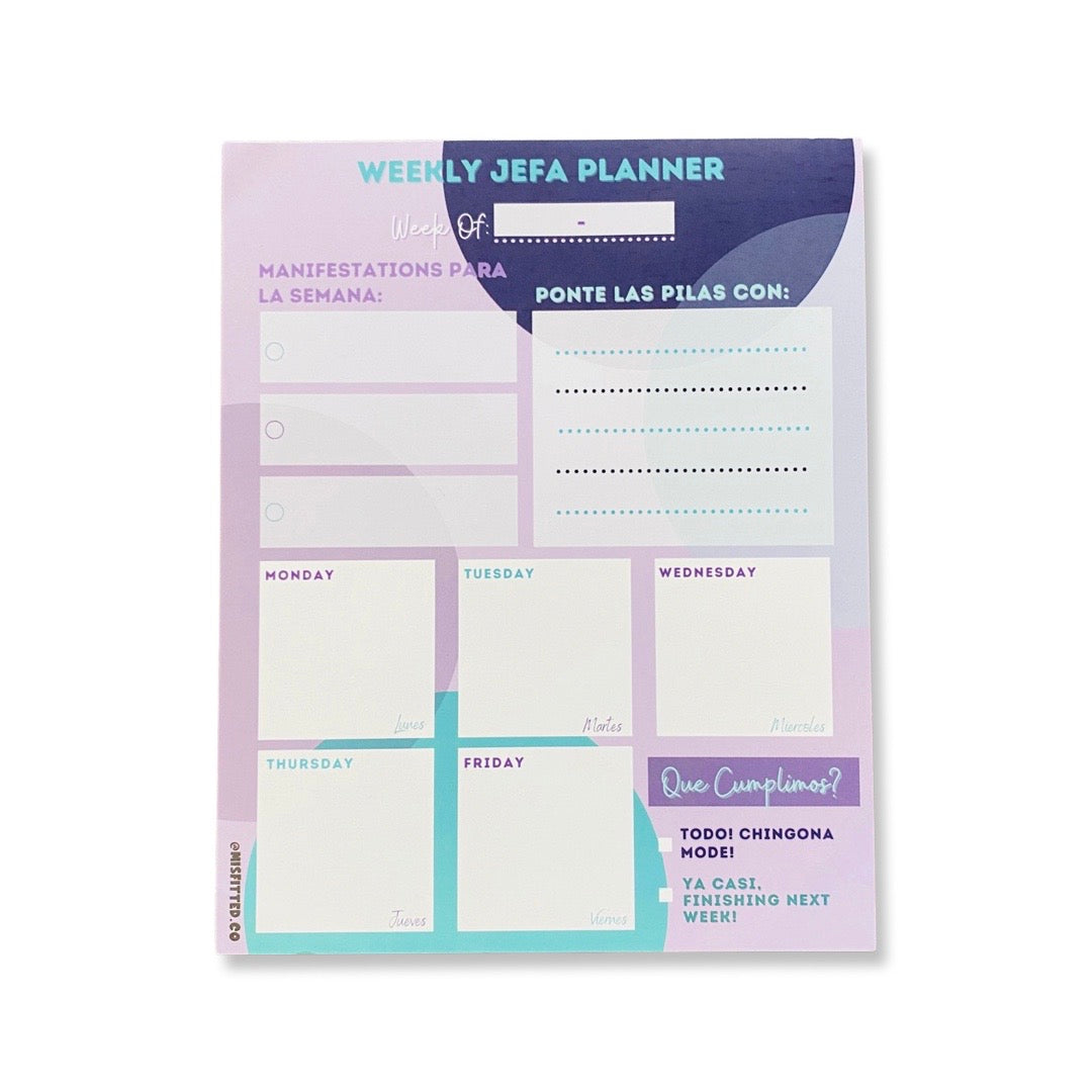 Weekly Jefa (Boss) Planner Notepad in purple.