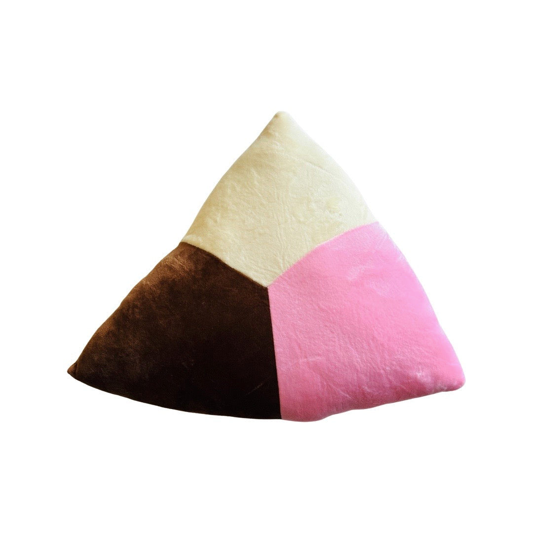Plush polvorone pan dulce pillow with white, brown, and pink color accents.