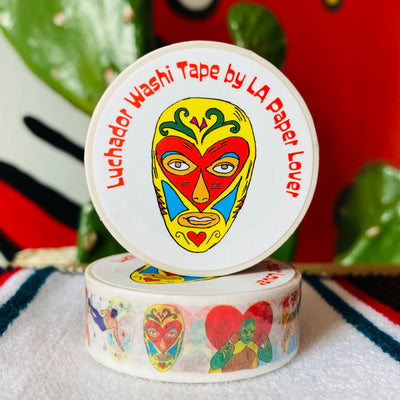 Close up of luchador washi tape. 