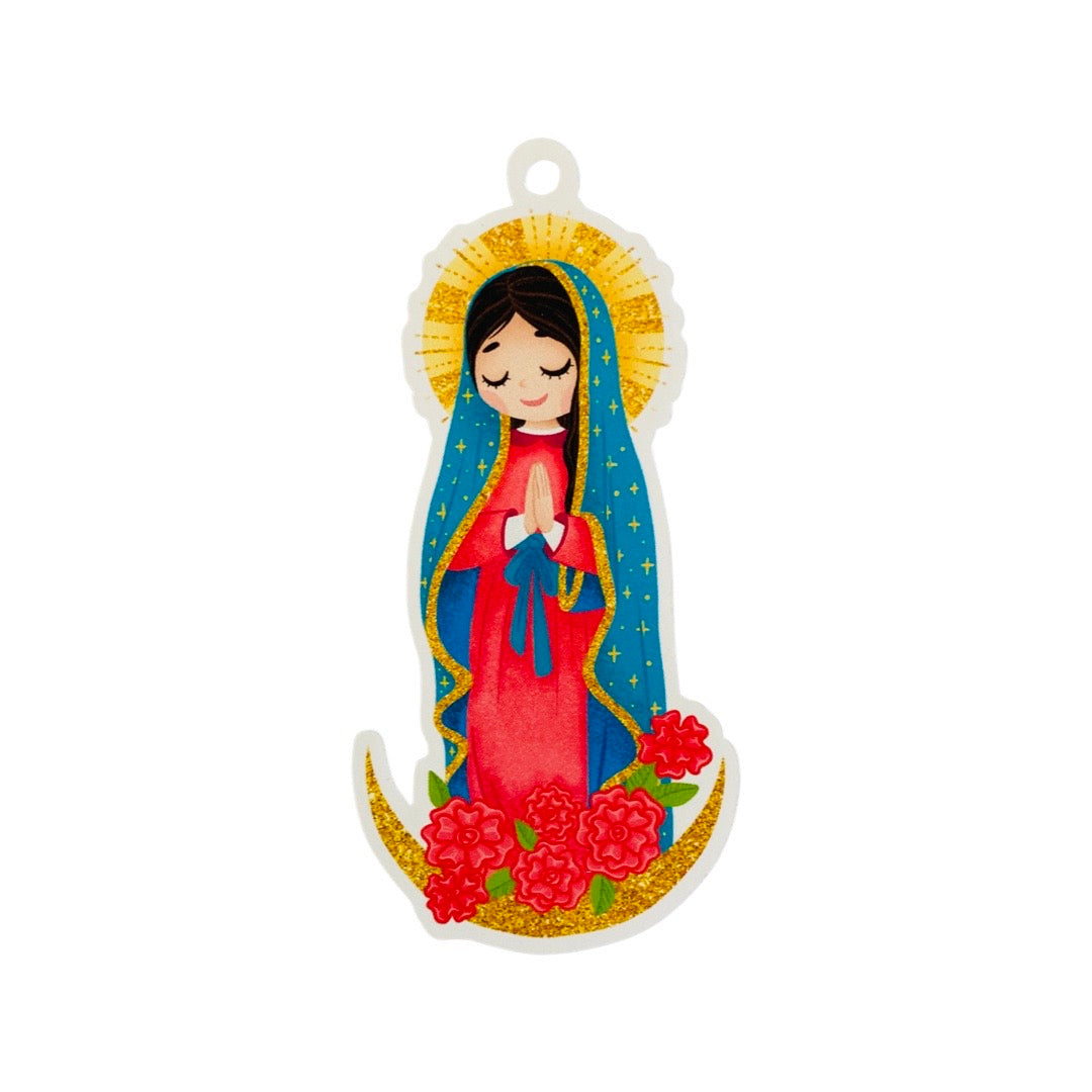 Virgencita gift tag pack. Design features praying Virgen de Guadalupe.