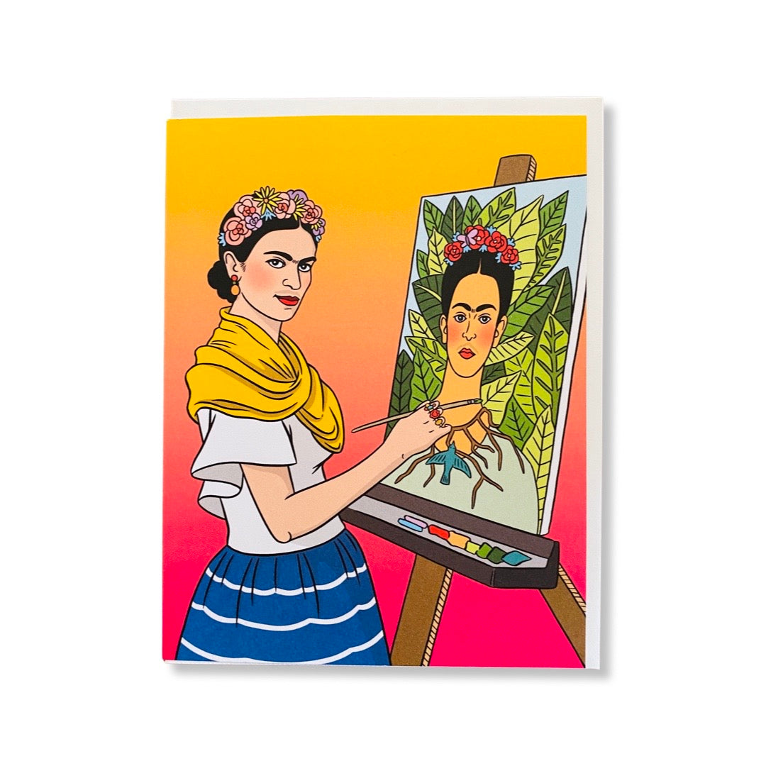 Frida Kahlo painting self portrait greeting card.