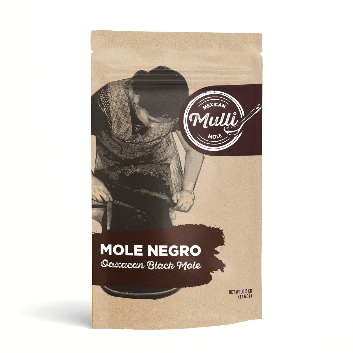 Front view of Mexican Milli Mole - Mole Negro with branded plastic pouch with a Ziploc style closure.
