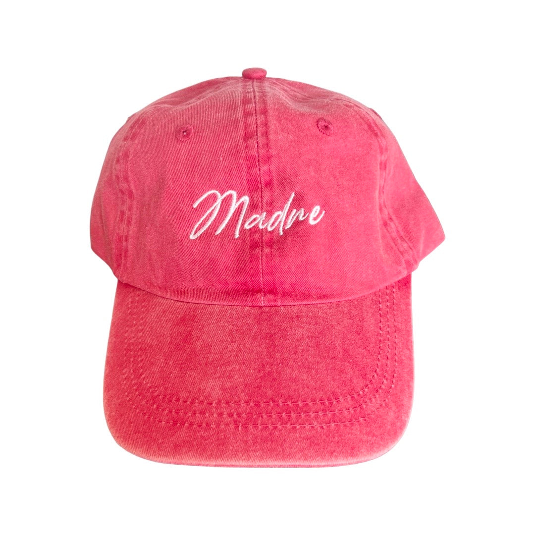 Heathered red hat with the word Madre in white lettering