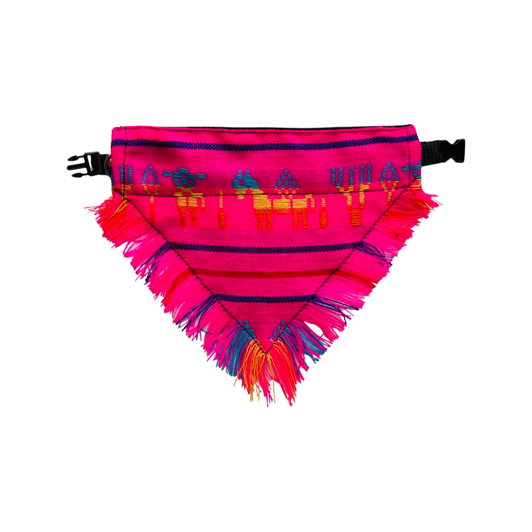Pink Mexican serape dog bandana with a collar