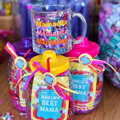 Photo features assorted gifts for Moms