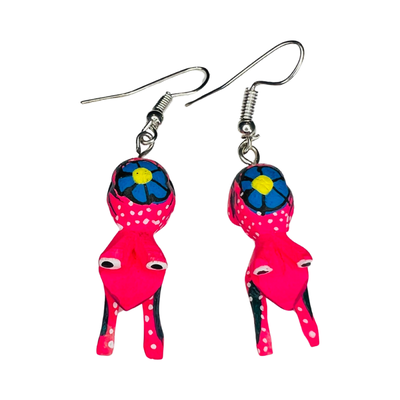 set of colorful frog alebrije earrings