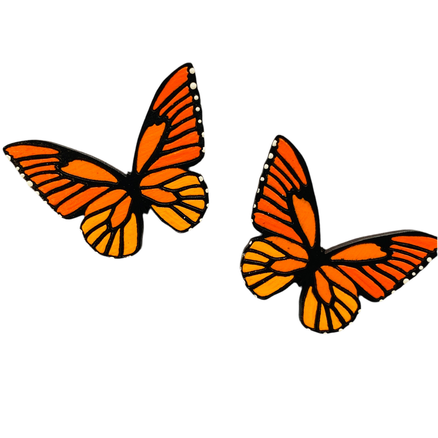 Large laser cut wood monarch butterfly stud earrings. 