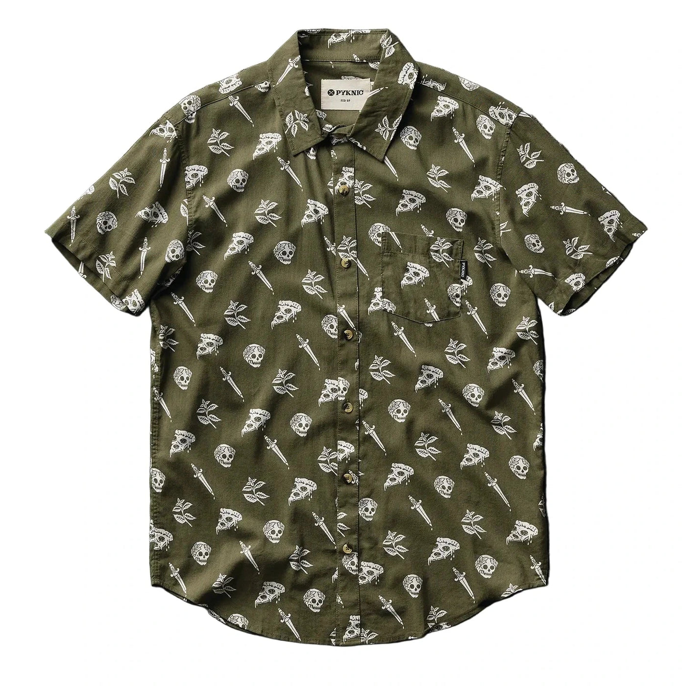 Pizza Slayer Tattoo Flash Casual Button Down Shirt