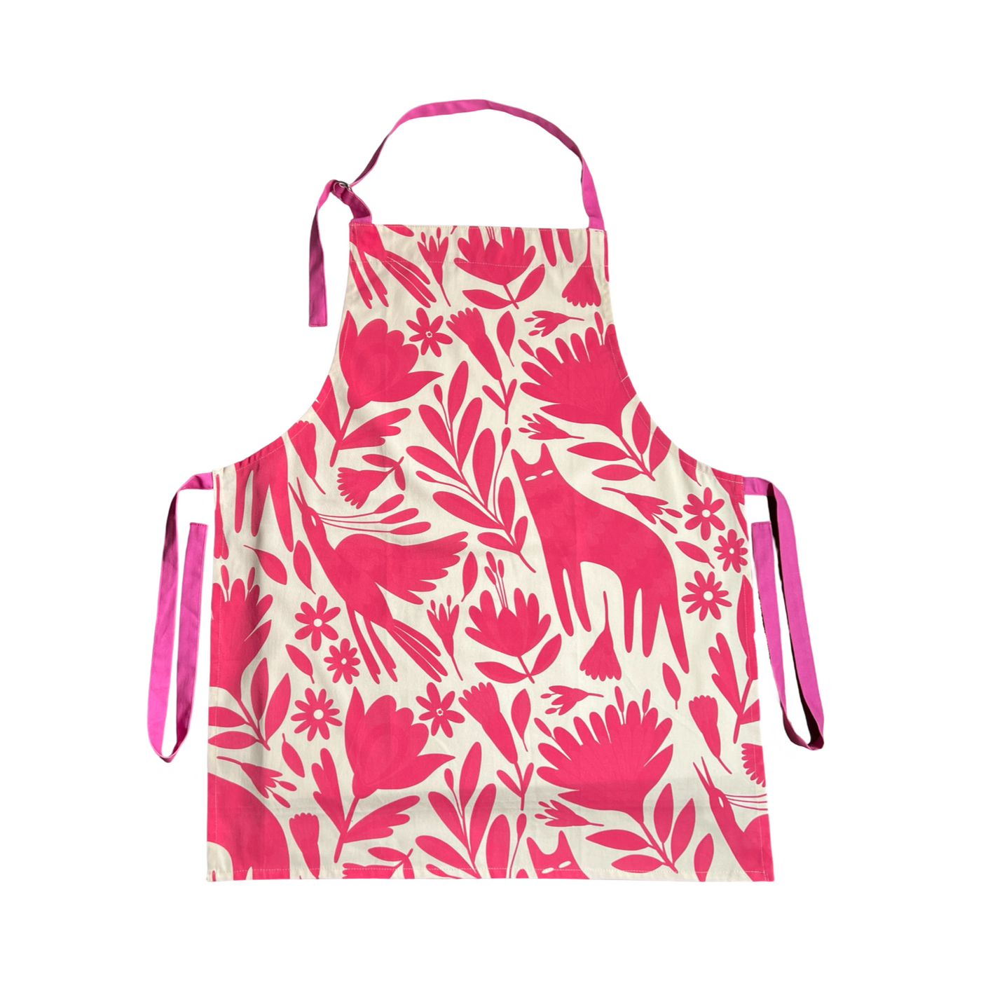 pink otomi designed apron with pink neck and waist ties