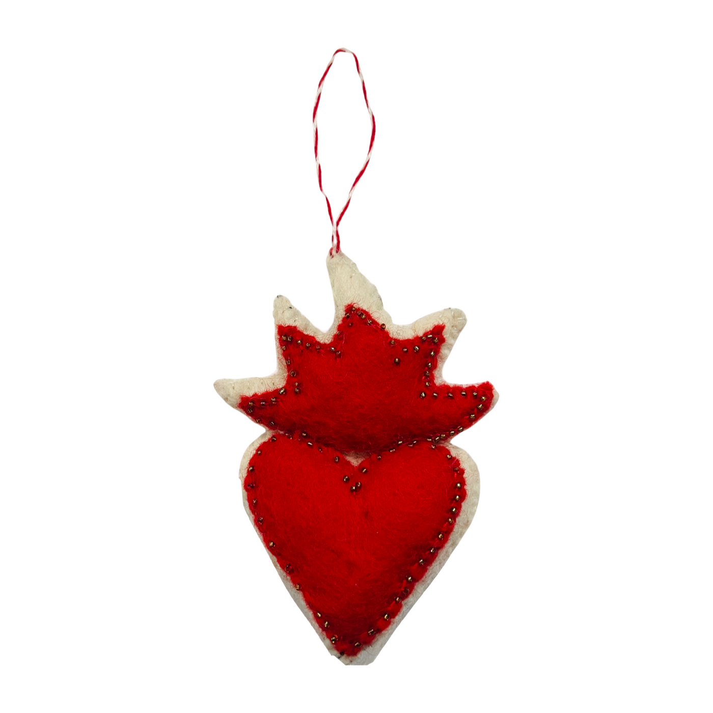 Red and white felt sacred heart ornament