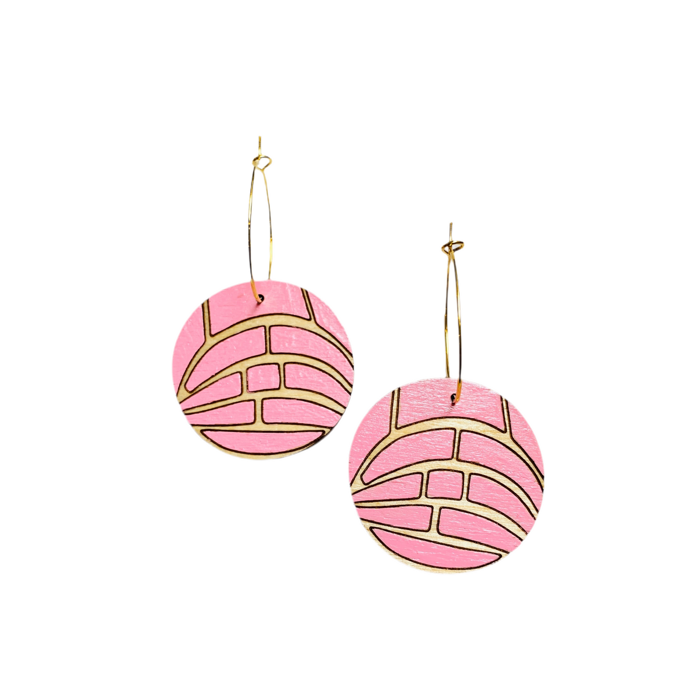 pair of pink concha shaped hoop earrings