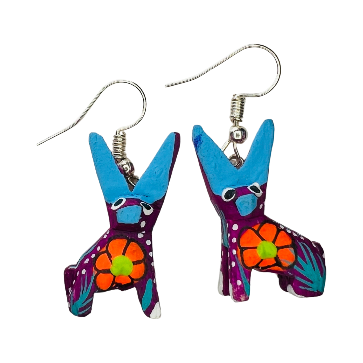 set of colorful bunny alebrije earrings