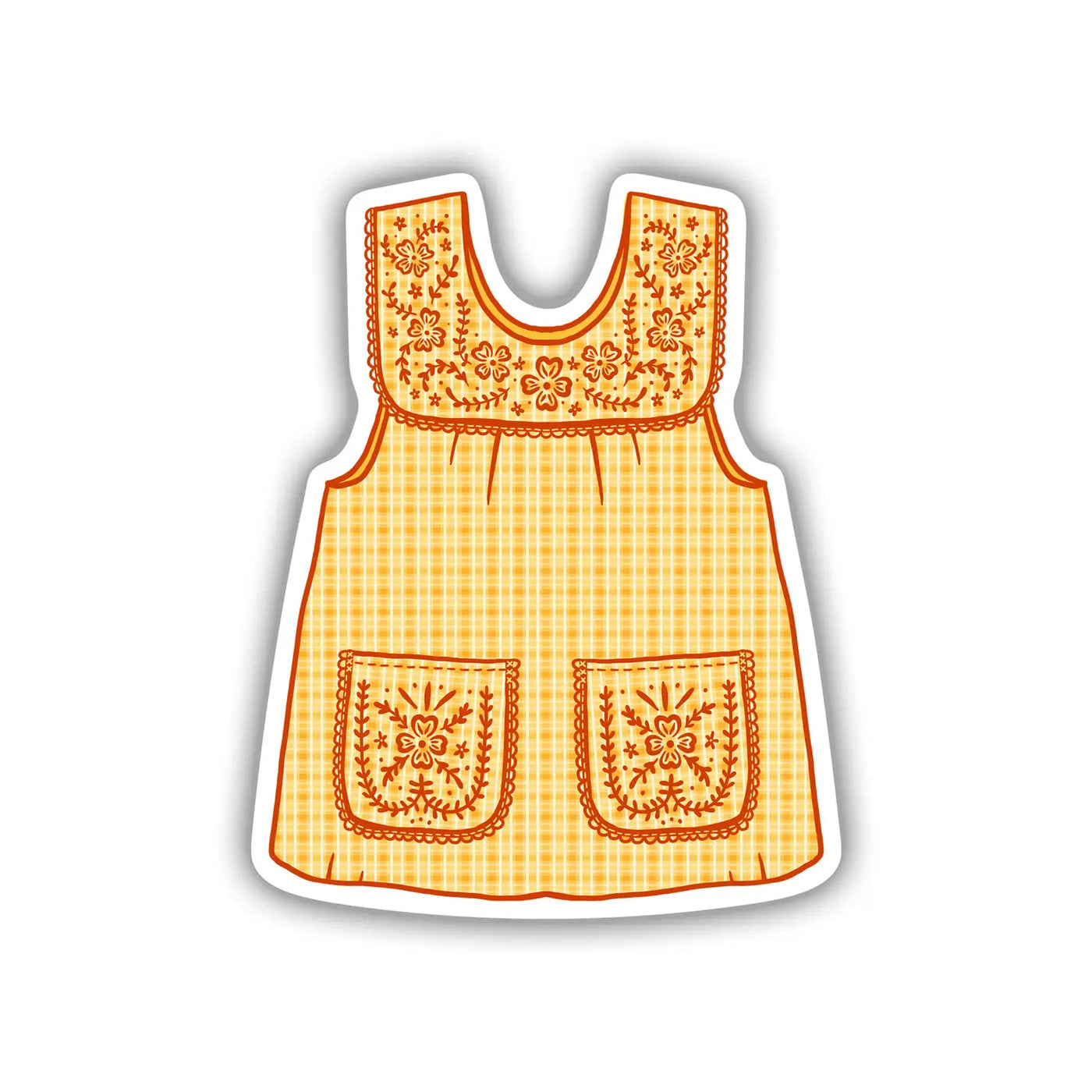 Vinyl sticker of a yellow traditional Mexican apron called a mandil.
