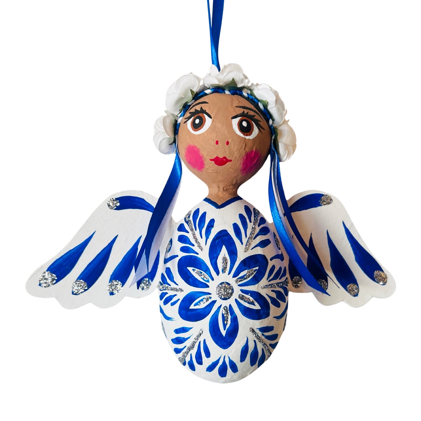 Paper Mache Talavera Angel w/Crown Ornament