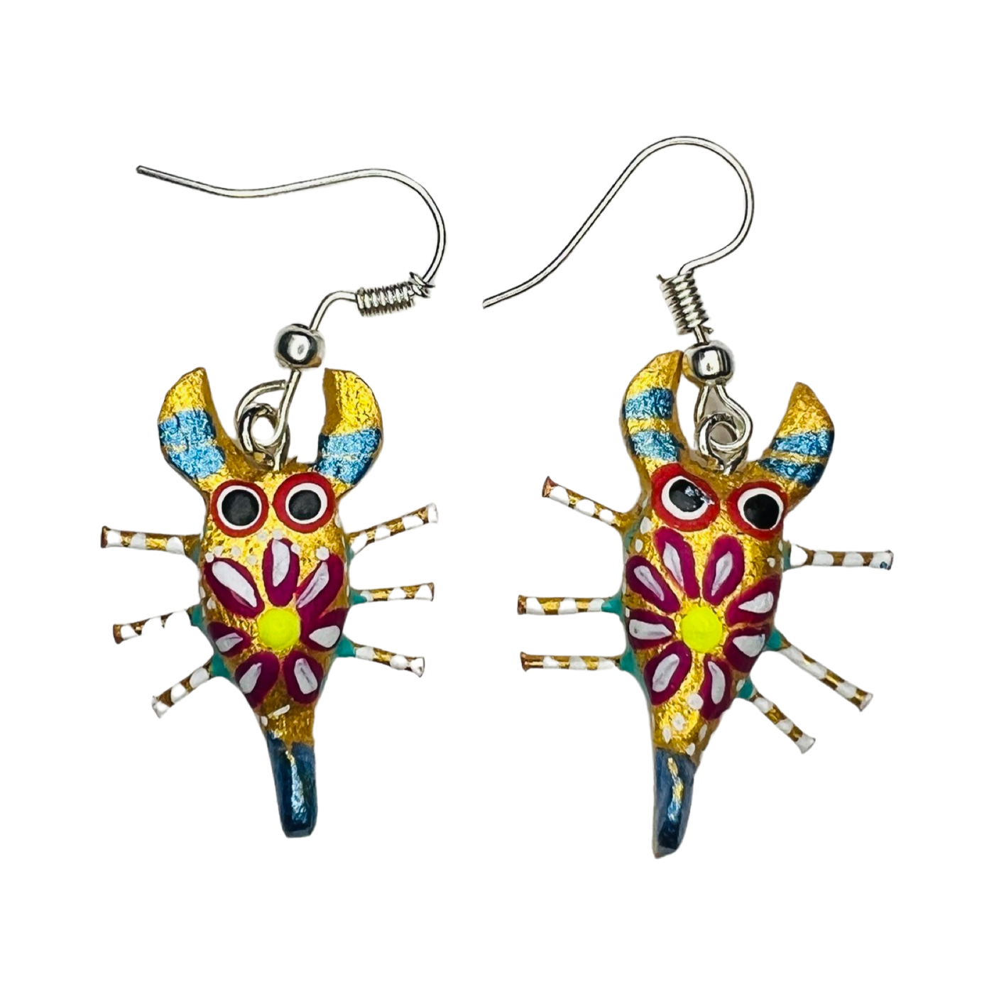 set of colorful lobster alebrije earrings
