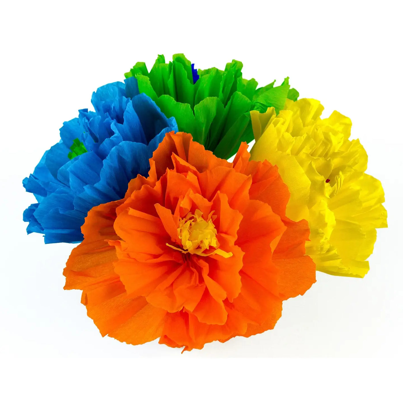 SET OF 4 MULTI-COLORED PAPER TISSUE FLOWERS