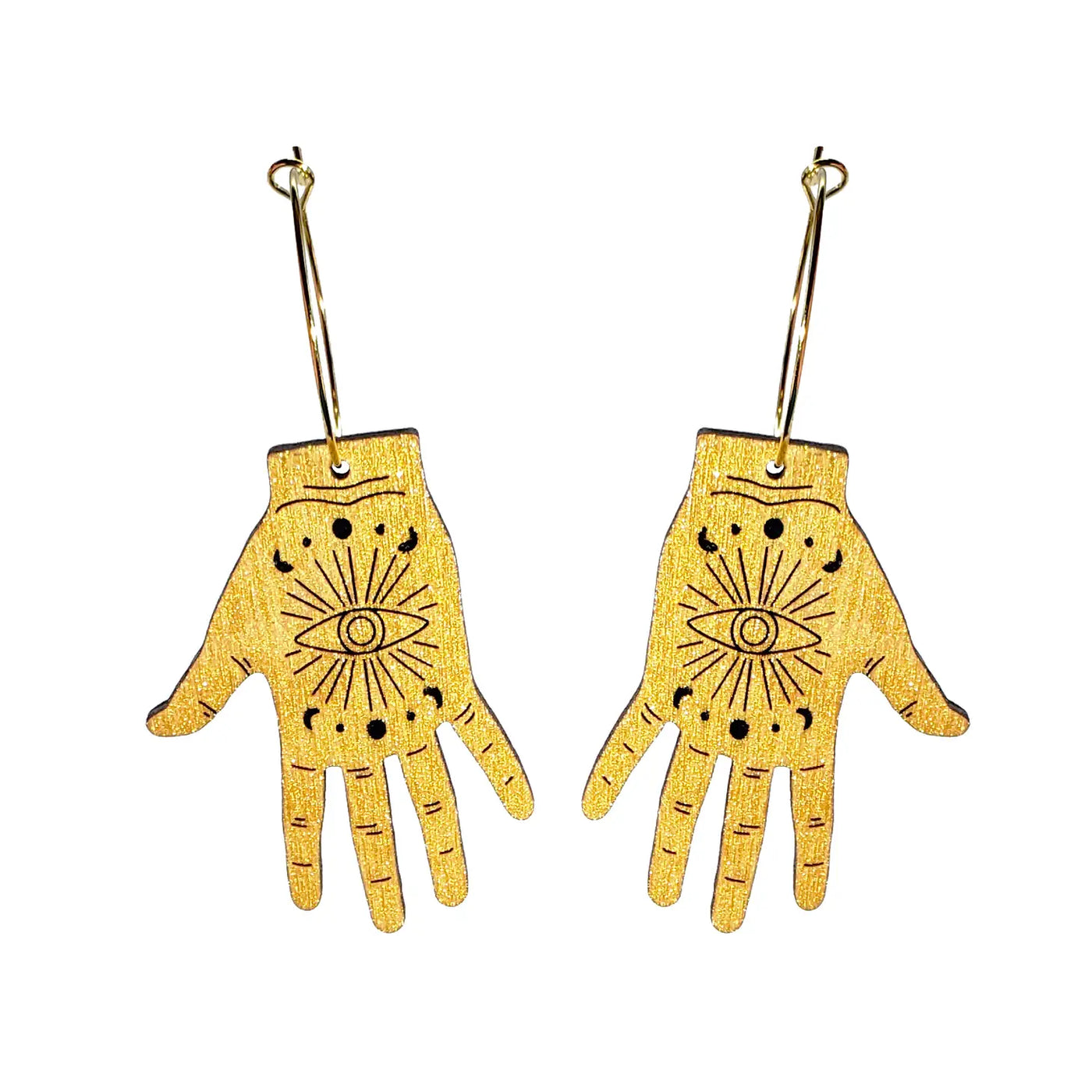 Pair of laser cut gold tarot hands earrings