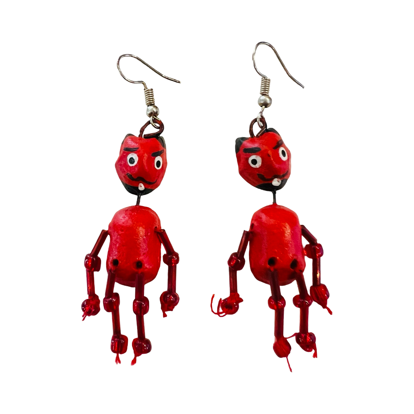 set of red clay full body devil earrings