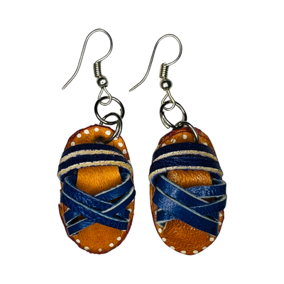 A set of blue leather huaraches (Sandal) earrings.