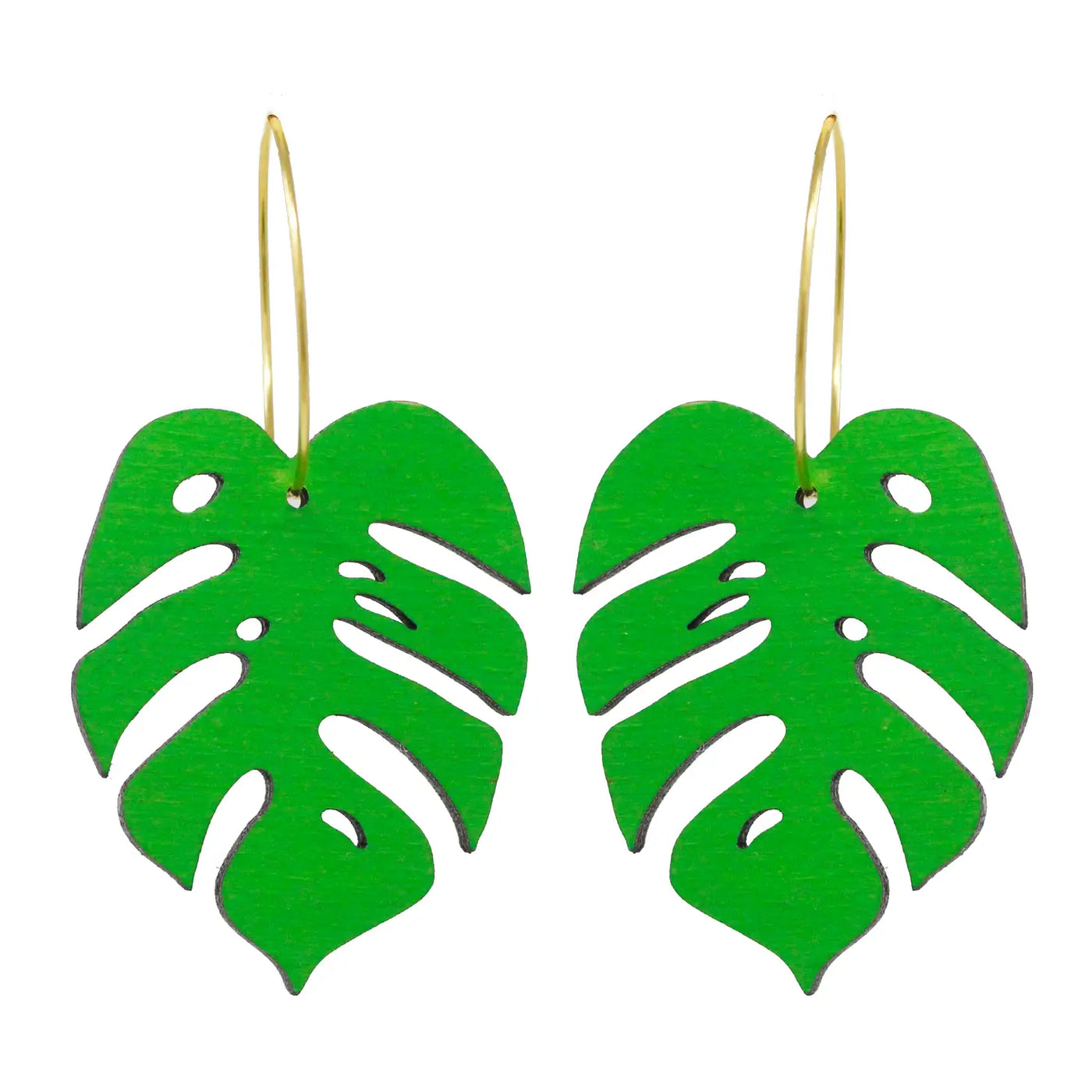 Pair of laser cut green monstera leaf earrings