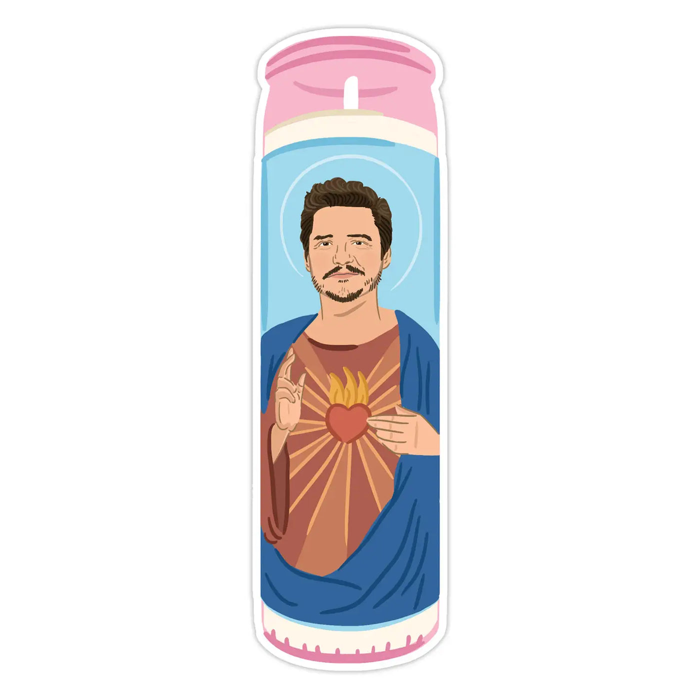 Candle-shaped bookmark with a portrait of a person holding a heart on a white background.