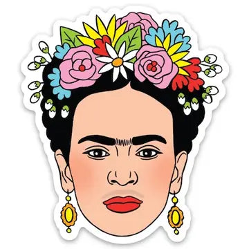 Frida Kahlo shaped magnet that features her face and flower crown