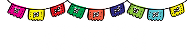 Artelexia logo in white letters underneath a colorful papel picado banner