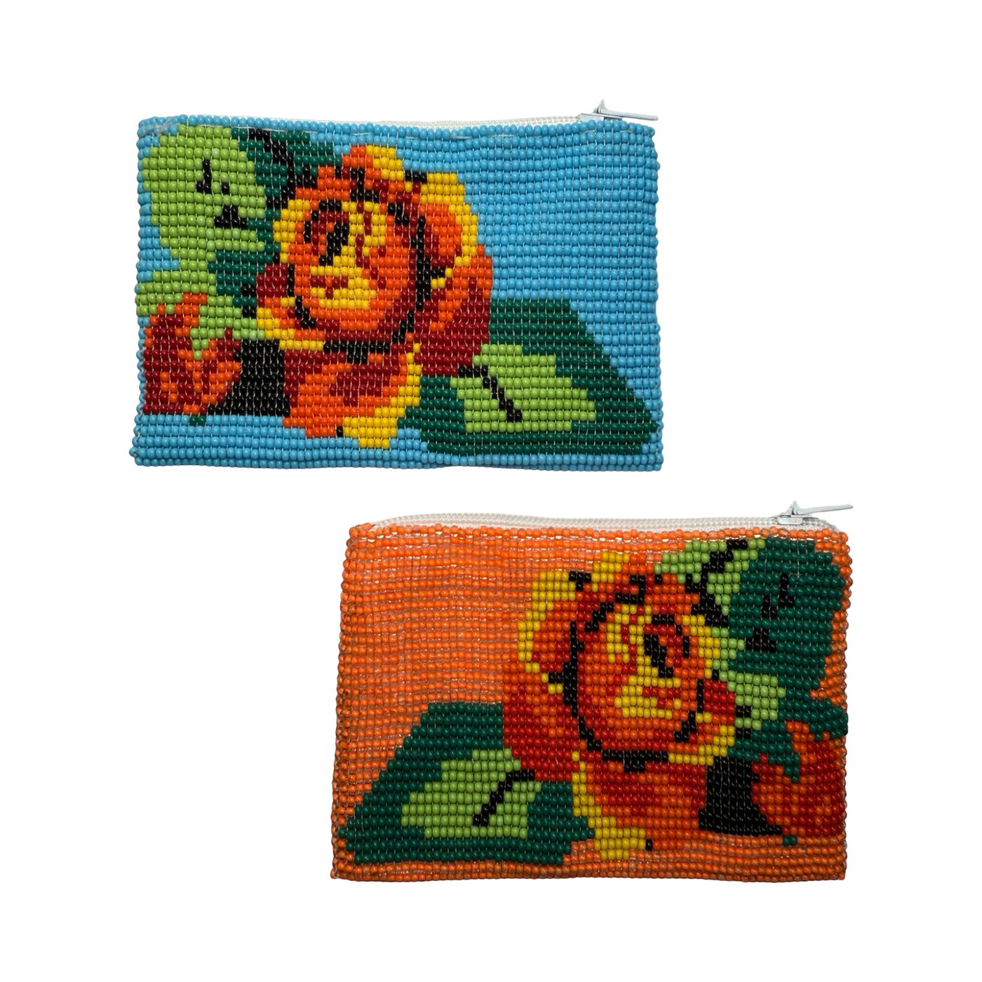 Colorful seed bead coin purses with rose flower designs