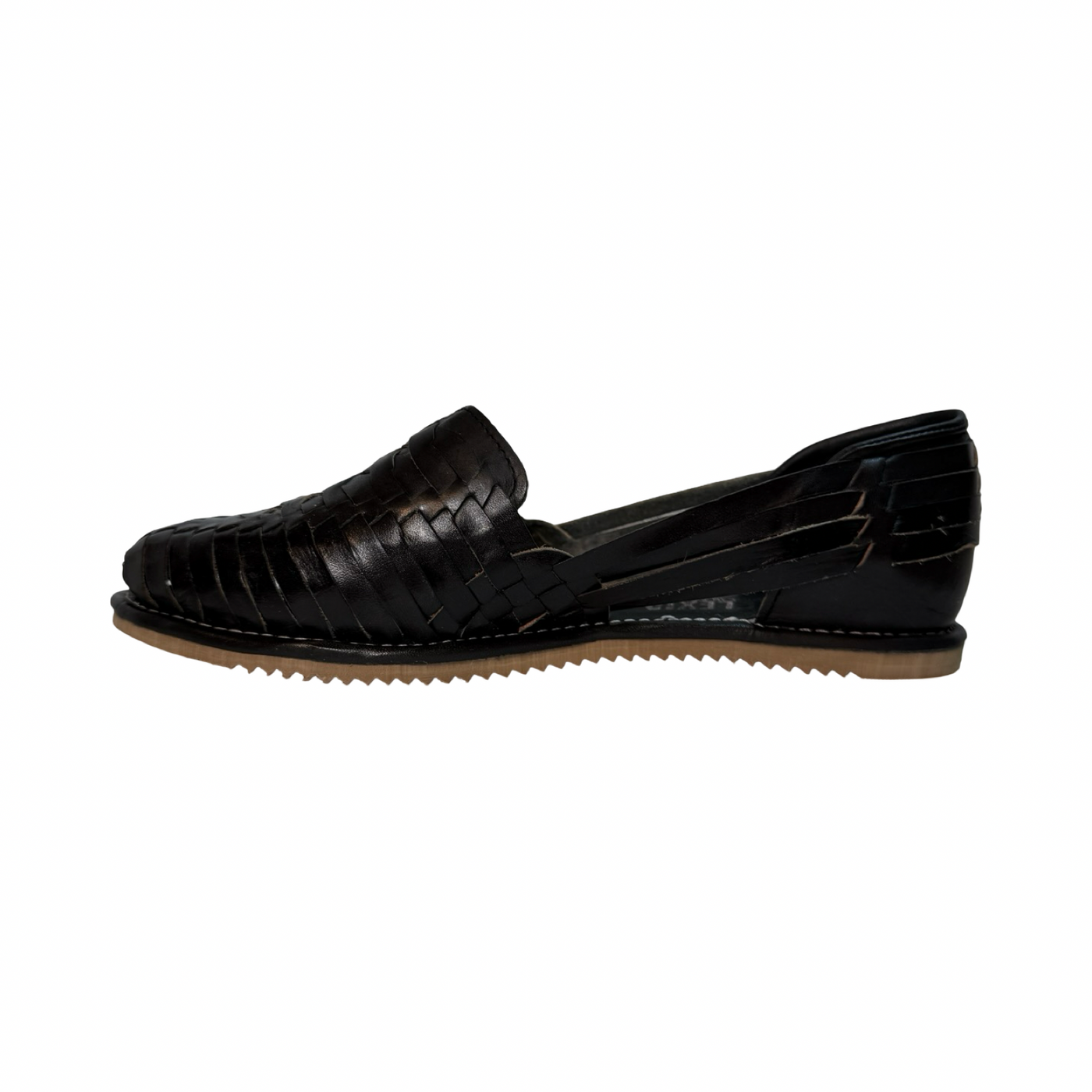 side view of a black Mexican huarache