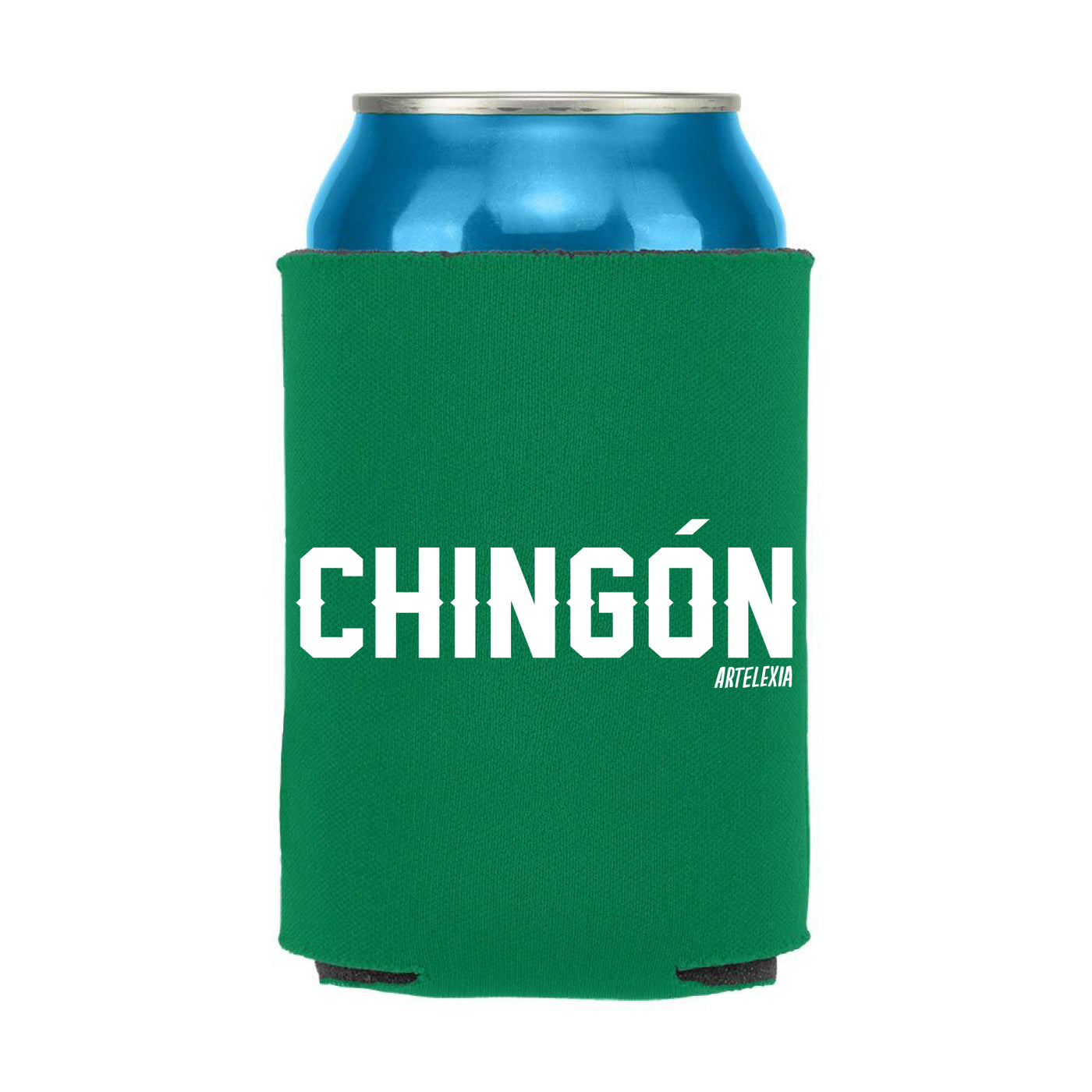 green can cooler with the word Chingón in white lettering