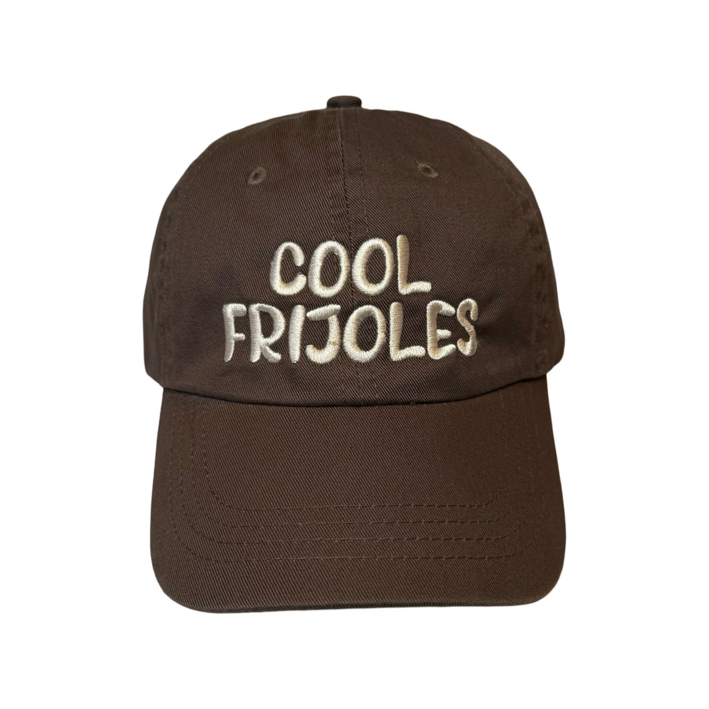 brown hat with the phrase Cool Frijoles in tan lettering
