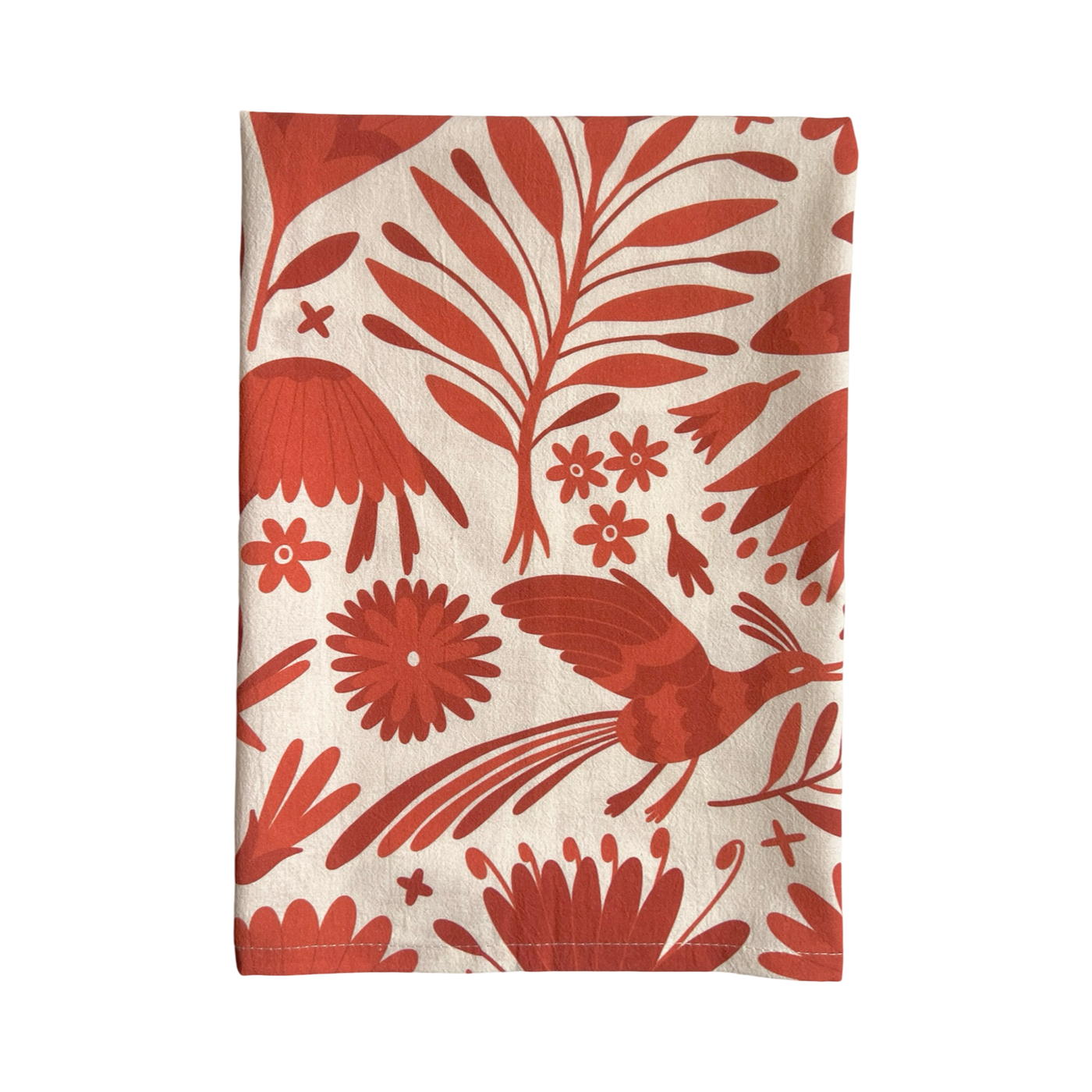 terracotta otomi designed kitchen towel folded in quarters