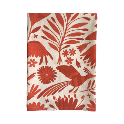 terracotta otomi designed kitchen towel folded in quarters