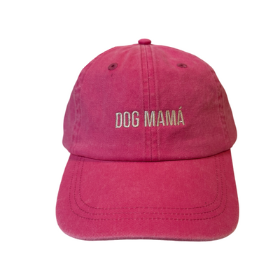 pink hat with the phrase dog mama in white lettering