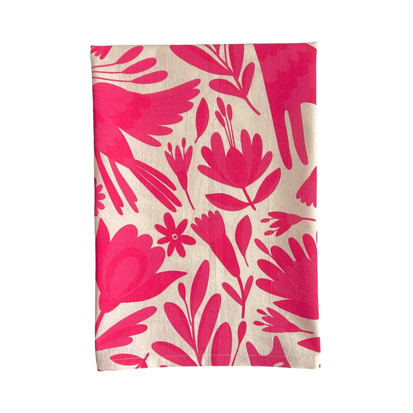 pink otomi designed kitchen towel folded in quarters