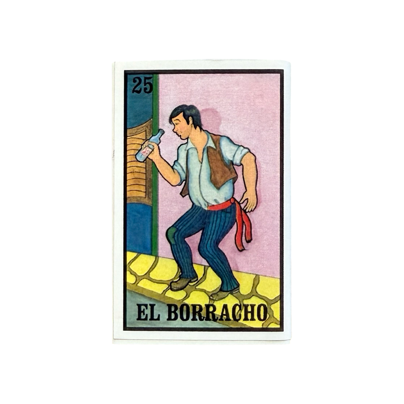 mini box of matches featuring the Mexican Loteria image of El Borracho.