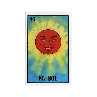 mini box of matches featuring the Mexican Loteria image of El Sol.