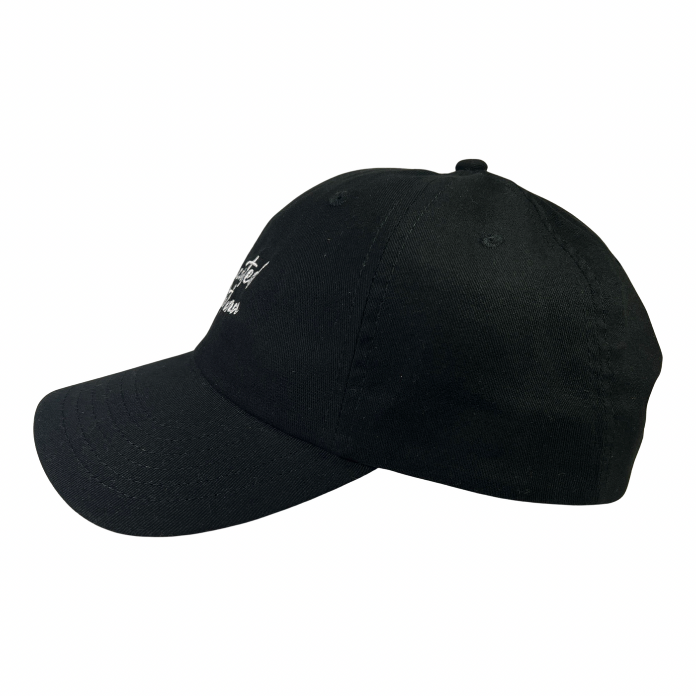 side view of a black hat with the phrase Educated Latina in white lettering